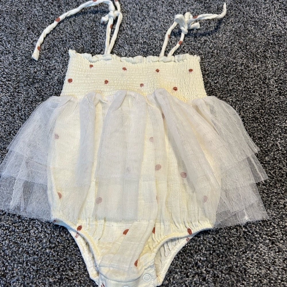 Angel Dear Cream Romper with Tulle Accents